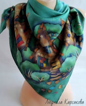 Silk shawl "Fairytale town"
