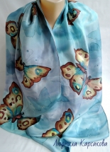 Батик шарф из натурального шелка "Небесные бабочки"
