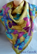 Батик платок из натурального шелка Разноцветные бабочки