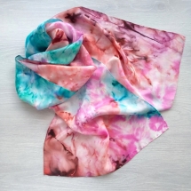  шарф из натурального шелка "Малина с бирюзой"