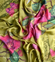 Батик платок из натурального шелка Орхидеи и бабочки