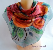 Silk shawl "Watercolor roses"