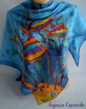 Батик платок из натурального шелка Подводное царство